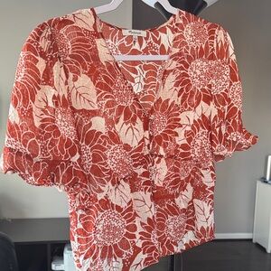 Crinkled 100% Silk Floral Women's Top